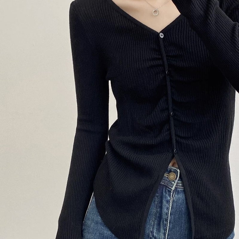 Collared Knitted Bottoming Shirt For Women, Pleated Sweater, Long-Sleeved 2025 Style, Slim Fit, Versatile And Stylish Design Top - Image 4